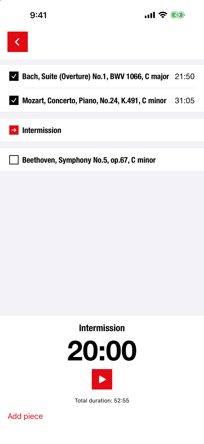 The intermission countdown, showing twenty minutes remaining.
